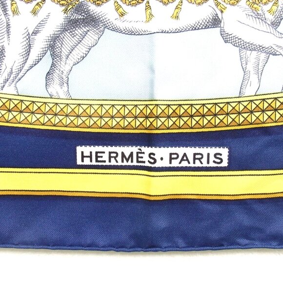 Hermes Blue and Gold Equestrian Scarf - Picture 6 of 9
